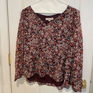 LOFT Burgundy Floral Blouse